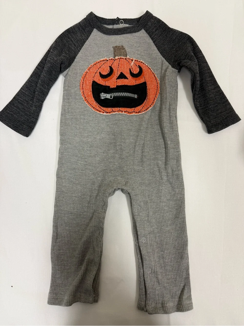Mud Pie Gray and Black Pumpkin Applique One-Piece Bodysuit